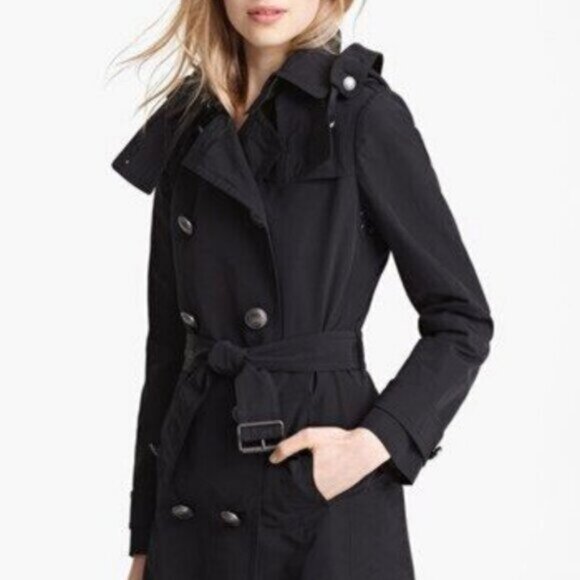Burberry Brit Women's Black Britton Quilted Lining Trench Coat Size 8